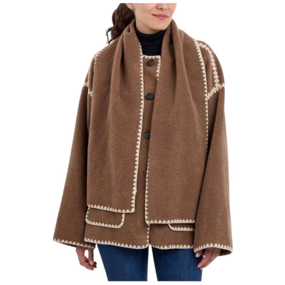BCBG Contrast Brown Trim Coat & Scarf NWT S/M Winter Jacket MSRP $298